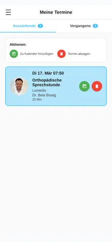 Tavios App: Übersicht der eigenen Termine mit Kalender-Integration