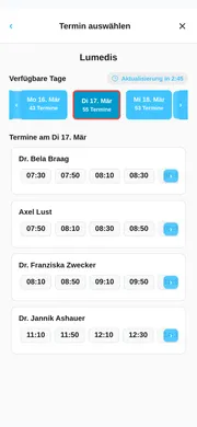 Tavios App: Terminauswahl mit verfügbaren Zeitfenstern